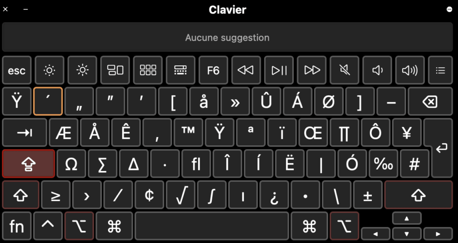 Clavier Mac en appuyant sur [SHIFT] + [OPTION]